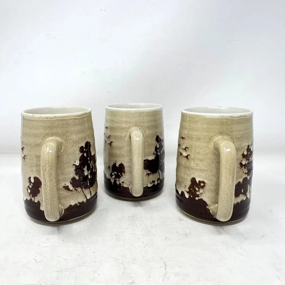 Stoneware Coffee Tea Mugs Trees Ducks Geese‎ Brown 5